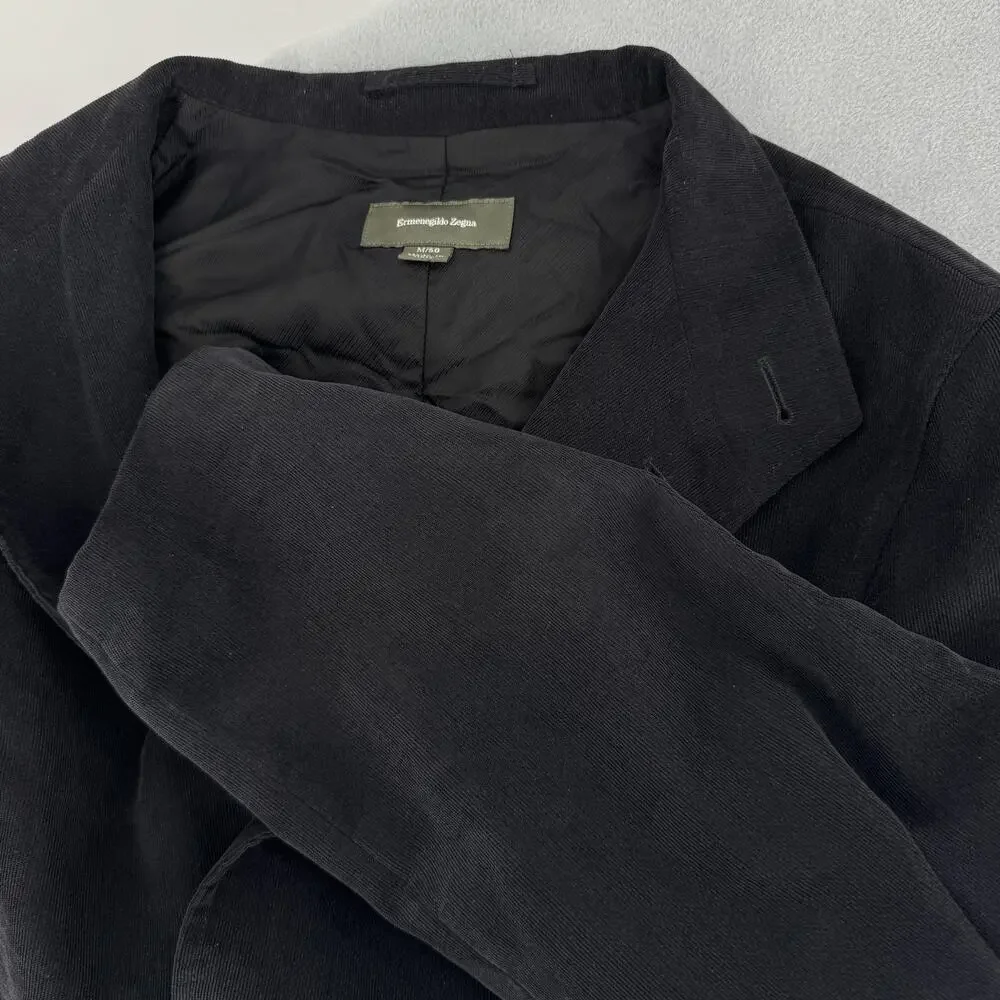 Ermenegildo Zegna Mens Blazer M 50 Black Corduroy Sport Coat Made Italy